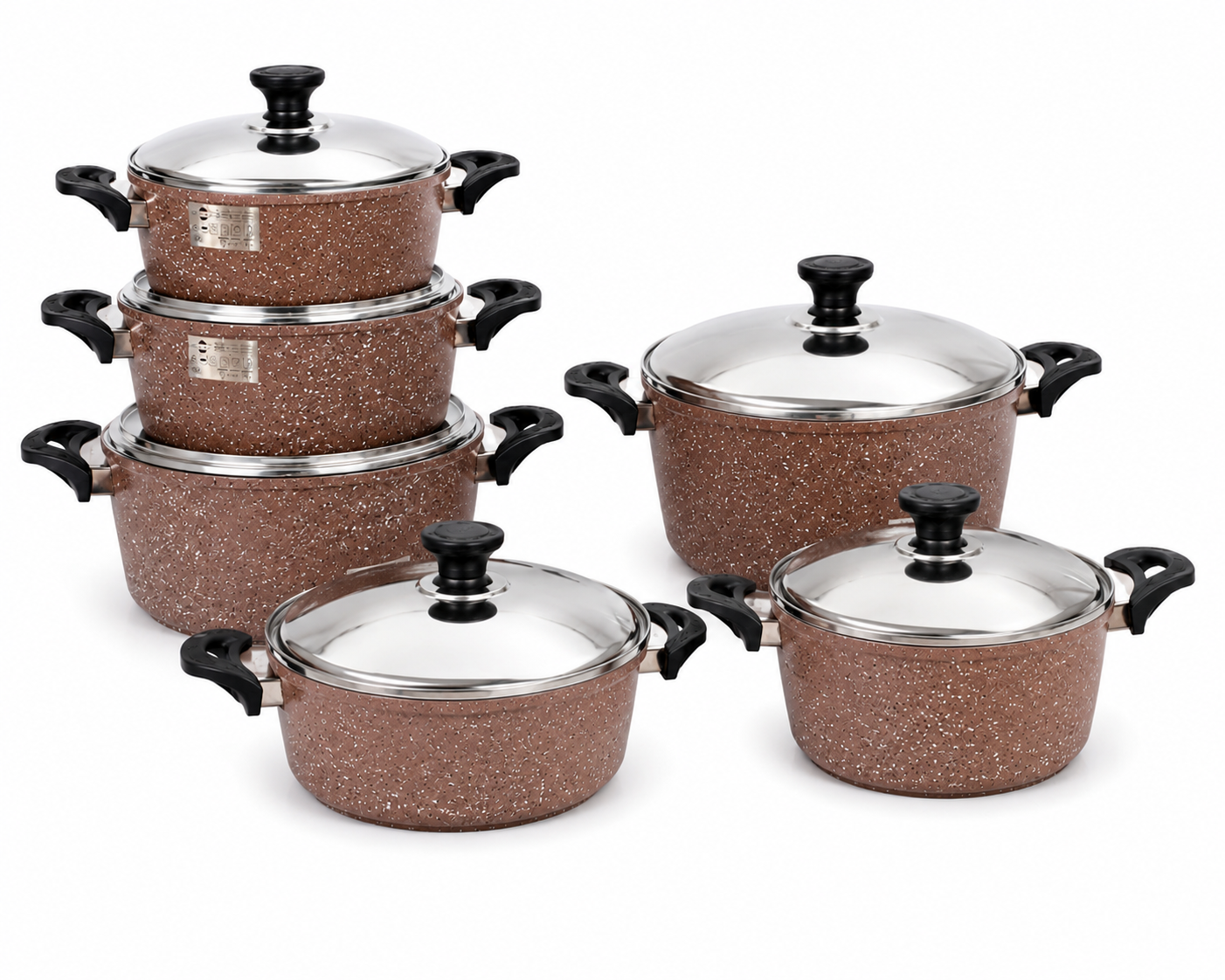 Saffron Trend Line 10-piece round brown granite cookware set with bakelite handles