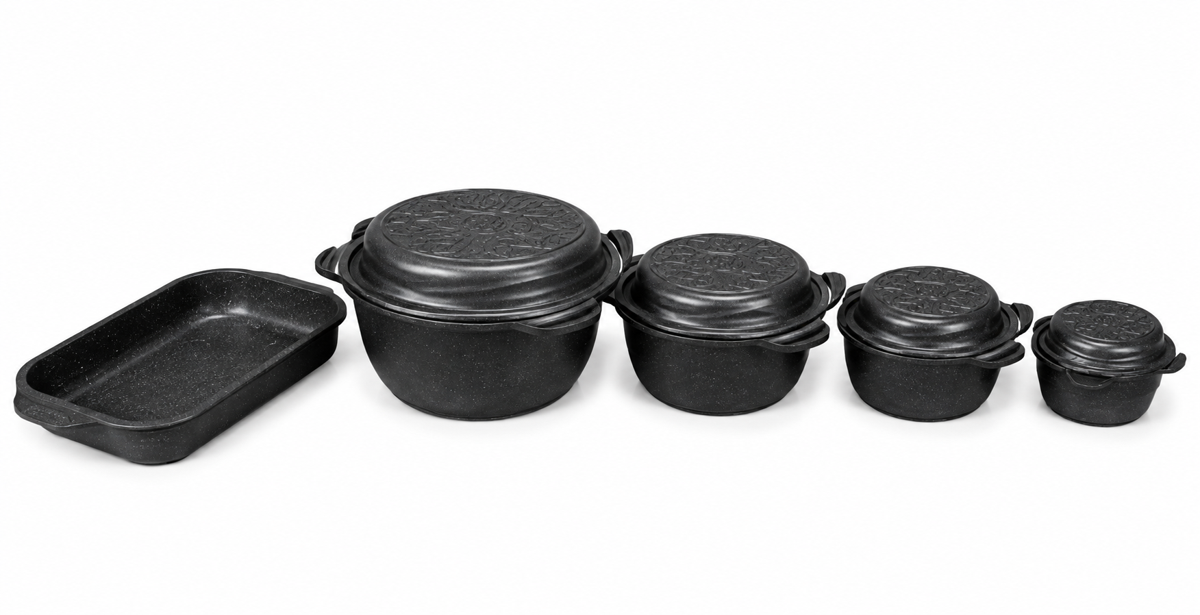New Klein Duck Cooker Set (4 pots with lids - Double Grill) Black - N