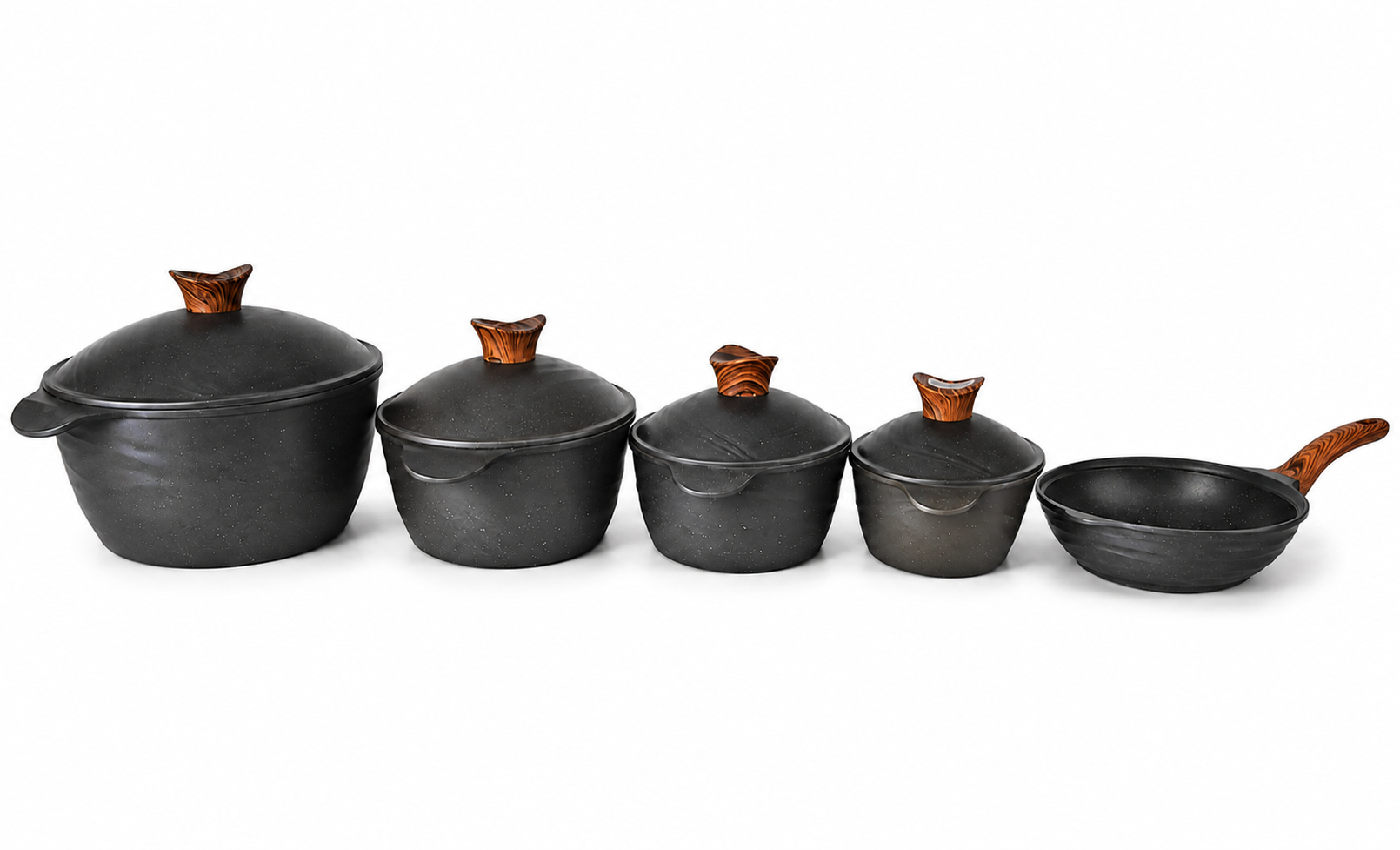 Newkline round granite cookware set (9 pieces, 4 pots + wok)