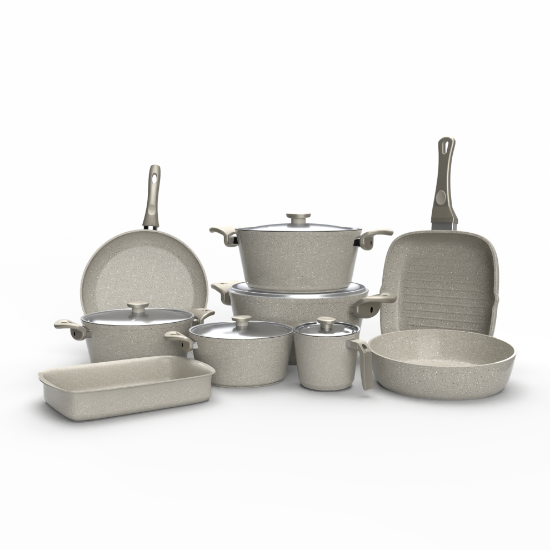 14-Piece Die-Cast Cookware Set – Round, Plain Design